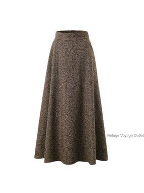Women A-Line Maxi Winter Skirt with Pockets High Elastic Waist Cotton Polyester